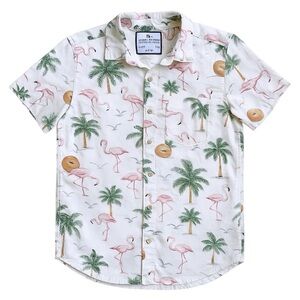 Denim & Flower by Ricky Singh Slim‑Fit Flamingo & Palm Button‑Down Shirt Size L